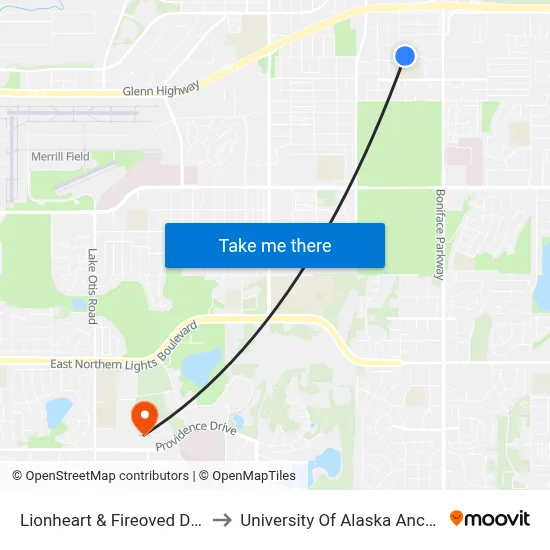 Lionheart & Fireoved Dr Wnw to University Of Alaska Anchorage map