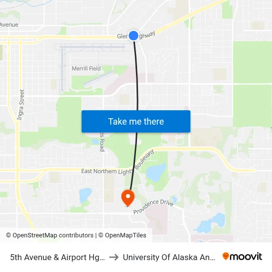 5th Avenue & Airport Hgts Wnw to University Of Alaska Anchorage map
