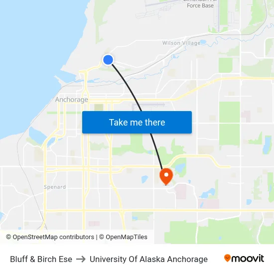 Bluff & Birch Ese to University Of Alaska Anchorage map