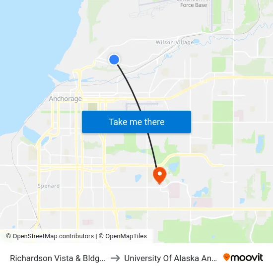 Richardson Vista & Bldg 19 East to University Of Alaska Anchorage map