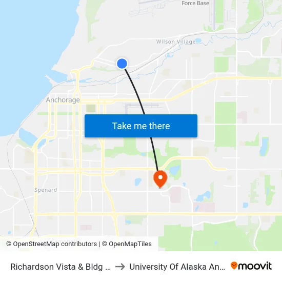 Richardson Vista & Bldg 12 West to University Of Alaska Anchorage map