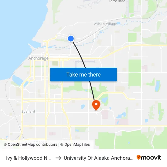 Ivy & Hollywood Nnw to University Of Alaska Anchorage map