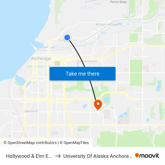 Hollywood & Elm Ene to University Of Alaska Anchorage map