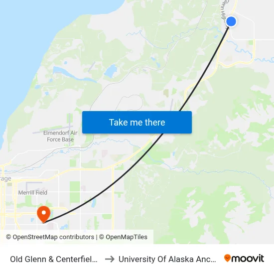 Old Glenn & Centerfield Nnw to University Of Alaska Anchorage map