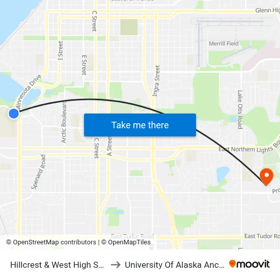Hillcrest & West High School S to University Of Alaska Anchorage map