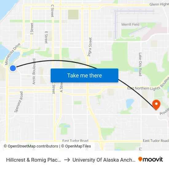 Hillcrest & Romig Place Ese to University Of Alaska Anchorage map