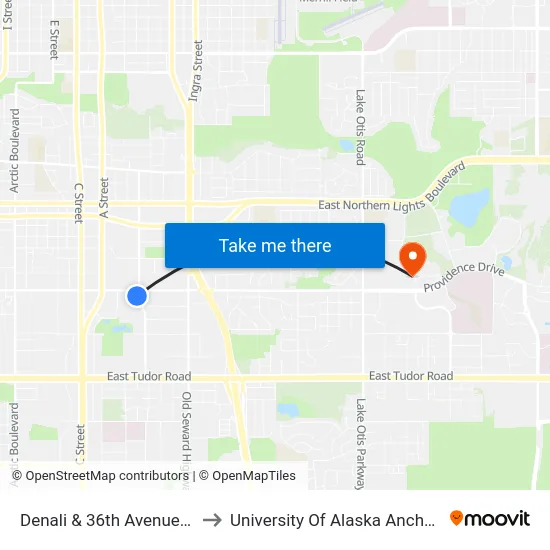 Denali & 36th Avenue Ssw to University Of Alaska Anchorage map