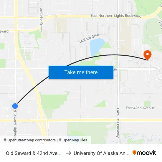 Old Seward & 42nd Avenue Nnw to University Of Alaska Anchorage map