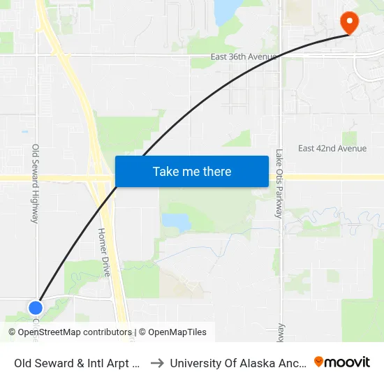 Old Seward & Intl Arpt Rd Ssw to University Of Alaska Anchorage map