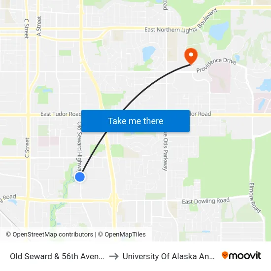 Old Seward & 56th Avenue Nnw to University Of Alaska Anchorage map