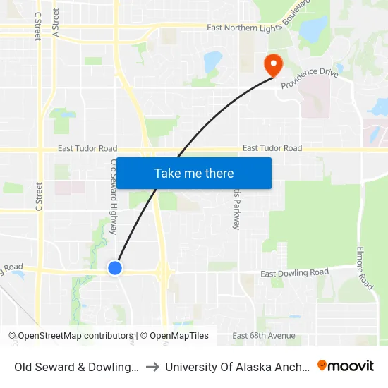Old Seward & Dowling Nnw to University Of Alaska Anchorage map