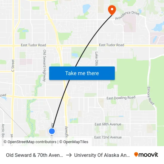 Old Seward & 70th Avenue Nnw to University Of Alaska Anchorage map