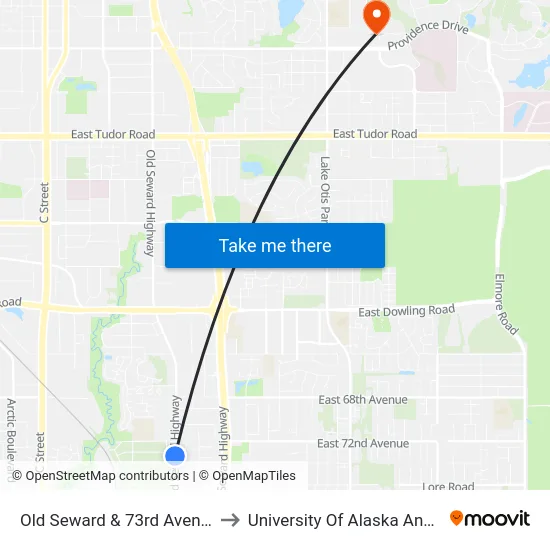 Old Seward & 73rd Avenue Ssw to University Of Alaska Anchorage map