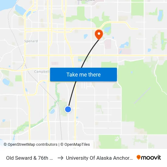Old Seward & 76th Ave to University Of Alaska Anchorage map