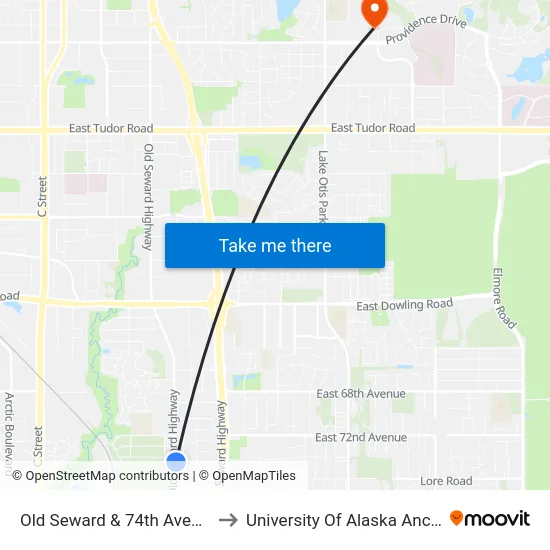 Old Seward & 74th Avenue Sse to University Of Alaska Anchorage map