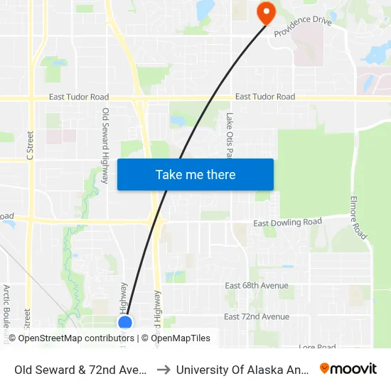 Old Seward & 72nd Avenue Sse to University Of Alaska Anchorage map