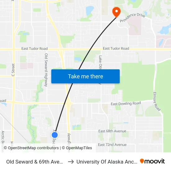 Old Seward & 69th Avenue Sse to University Of Alaska Anchorage map