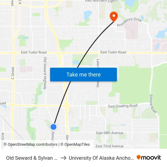 Old Seward & Sylvan Nne to University Of Alaska Anchorage map