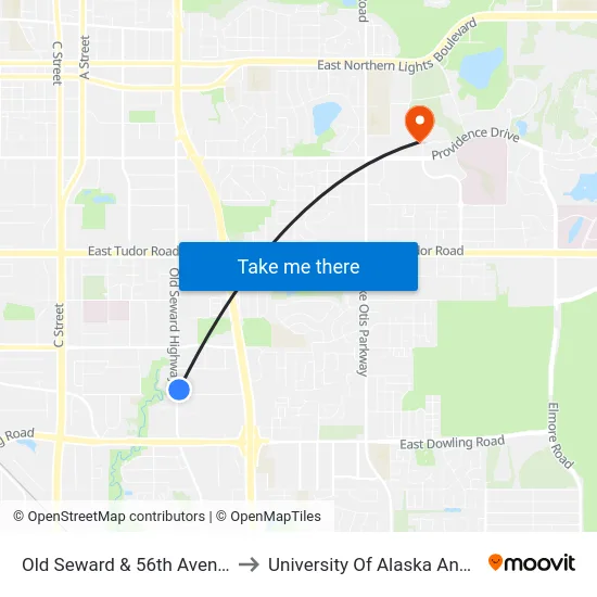 Old Seward & 56th Avenue Nne to University Of Alaska Anchorage map
