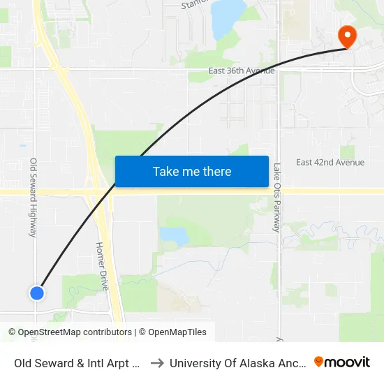 Old Seward & Intl Arpt Rd Nne to University Of Alaska Anchorage map