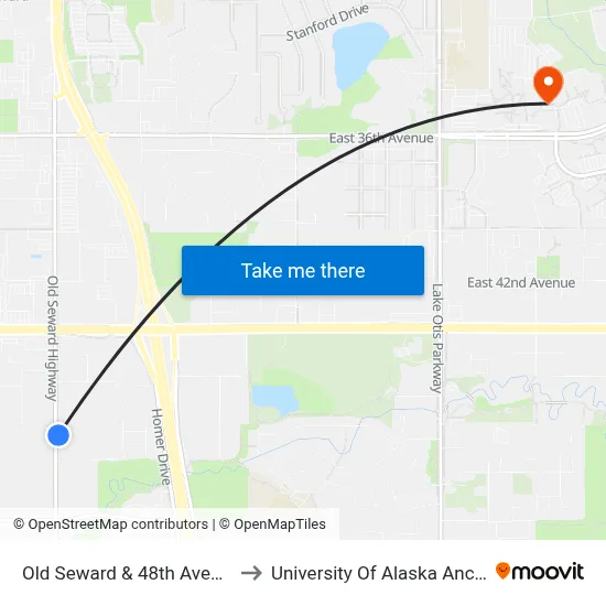 Old Seward & 48th Avenue Sse to University Of Alaska Anchorage map