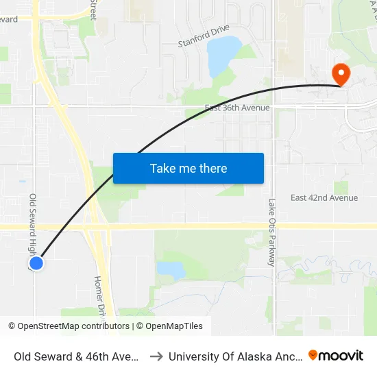 Old Seward & 46th Avenue Sse to University Of Alaska Anchorage map