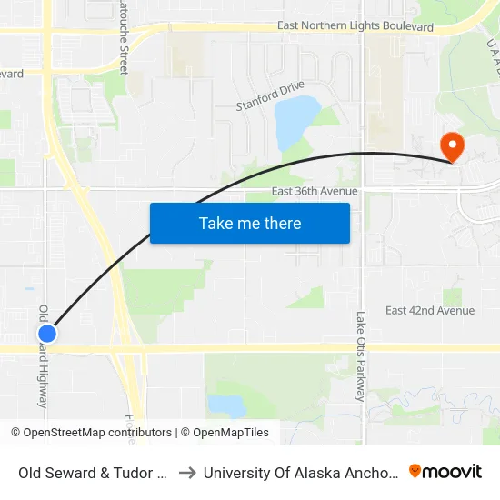 Old Seward & Tudor Nne to University Of Alaska Anchorage map