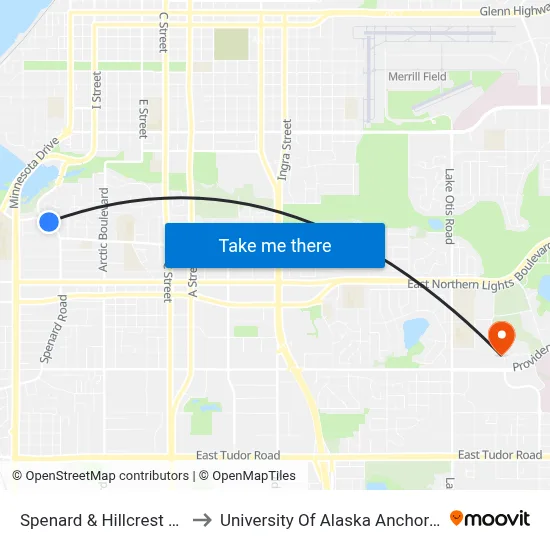 Spenard & Hillcrest Sse to University Of Alaska Anchorage map