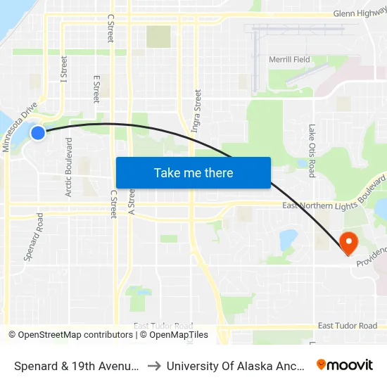 Spenard & 19th Avenue Nne to University Of Alaska Anchorage map