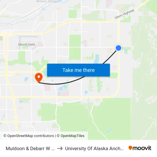 Muldoon & Debarr W Ssw to University Of Alaska Anchorage map