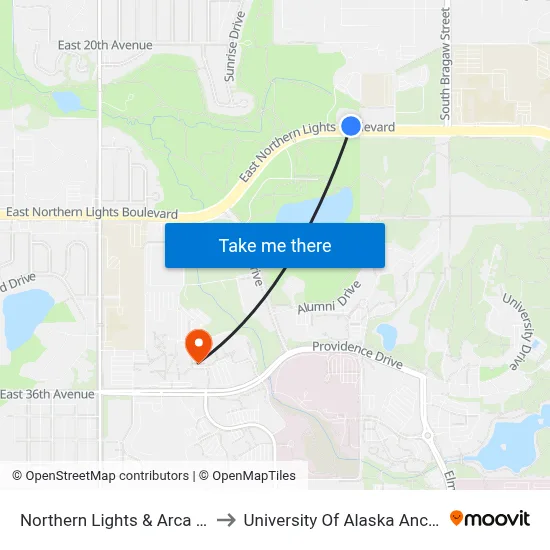 Northern Lights & Arca Dr Ene to University Of Alaska Anchorage map
