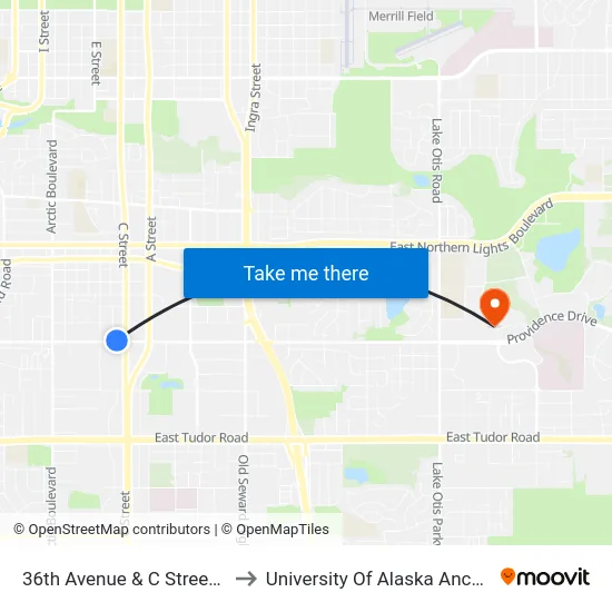 36th Avenue & C Street Wnw to University Of Alaska Anchorage map