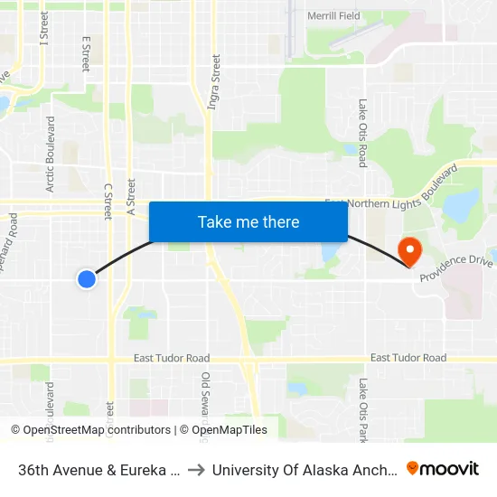 36th Avenue & Eureka Wnw to University Of Alaska Anchorage map