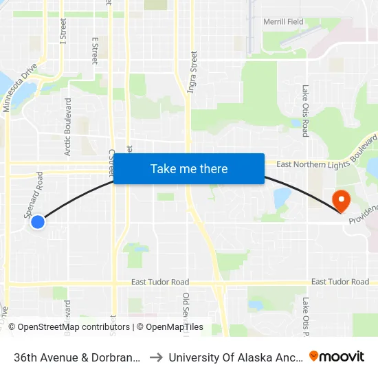 36th Avenue & Dorbrandt Wnw to University Of Alaska Anchorage map