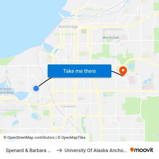 Spenard & Barbara Wnw to University Of Alaska Anchorage map