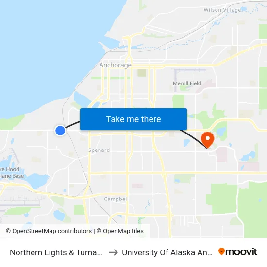 Northern Lights & Turnagain Ese to University Of Alaska Anchorage map