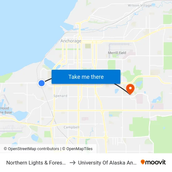 Northern Lights & Forest Pk Ese to University Of Alaska Anchorage map