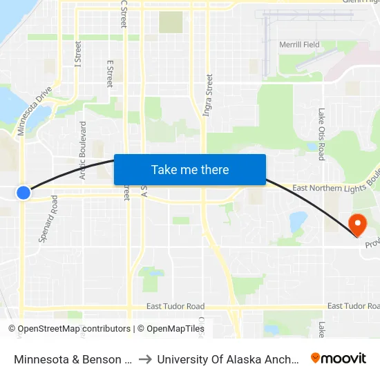 Minnesota & Benson Nne to University Of Alaska Anchorage map