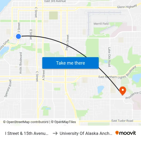 I Street & 15th Avenue Nne to University Of Alaska Anchorage map