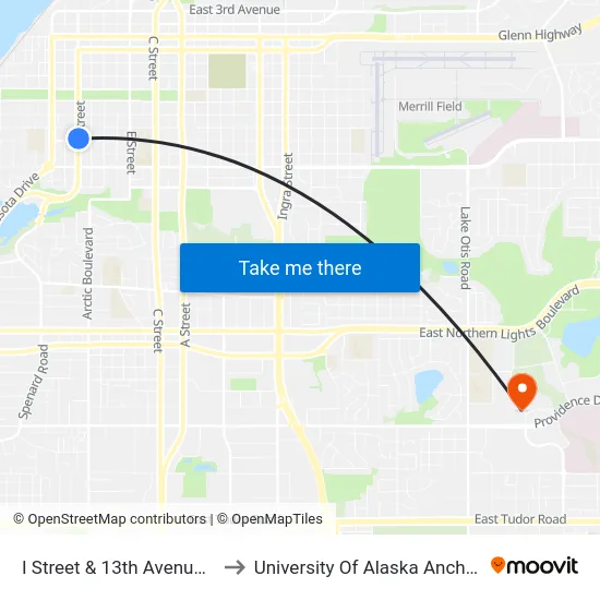 I Street & 13th Avenue Nne to University Of Alaska Anchorage map