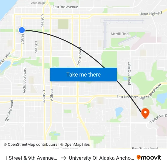 I Street & 9th Avenue Sse to University Of Alaska Anchorage map