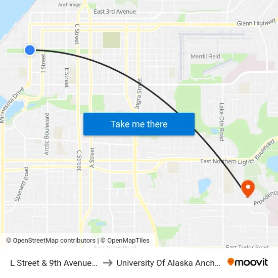 L Street & 9th Avenue Ssw to University Of Alaska Anchorage map