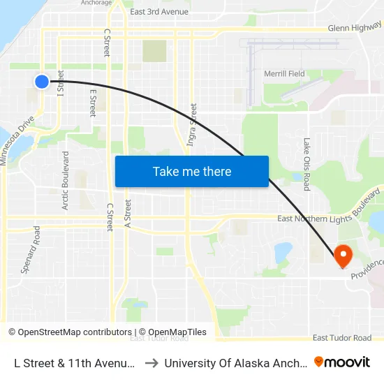 L Street & 11th Avenue Ssw to University Of Alaska Anchorage map