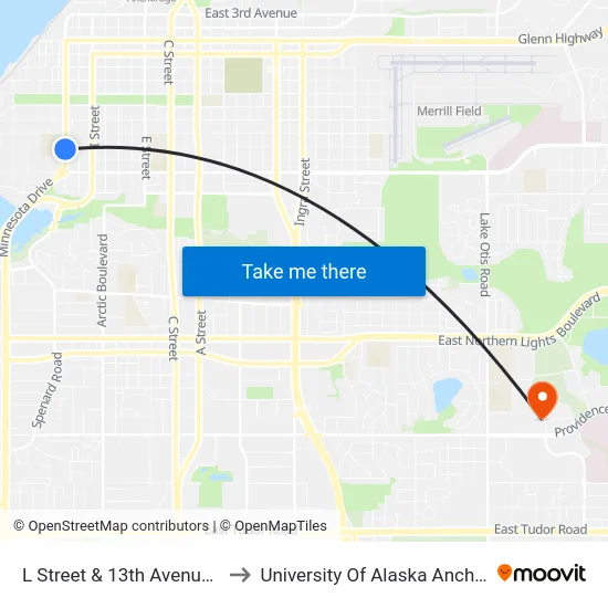 L Street & 13th Avenue Ssw to University Of Alaska Anchorage map