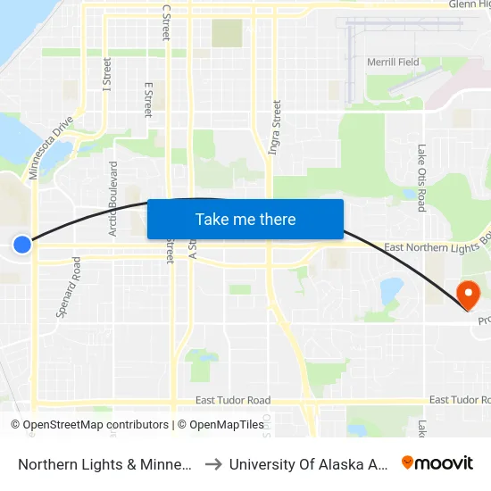 Northern Lights & Minnesota Wnw to University Of Alaska Anchorage map