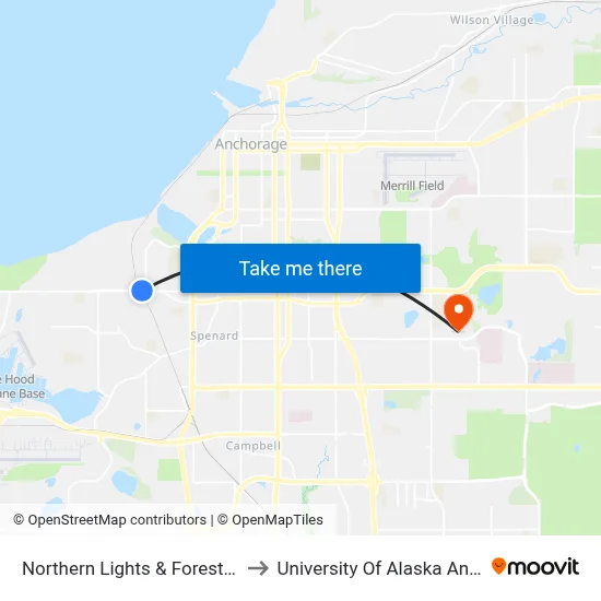 Northern Lights & Forest Pk Wnw to University Of Alaska Anchorage map