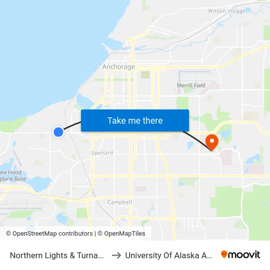 Northern Lights & Turnagain Wnw to University Of Alaska Anchorage map