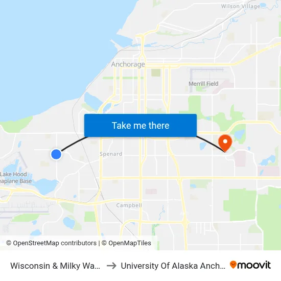 Wisconsin & Milky Way Ssw to University Of Alaska Anchorage map