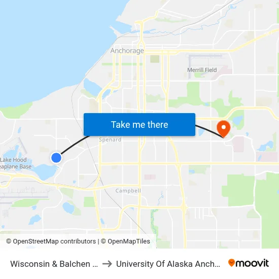 Wisconsin & Balchen Ssw to University Of Alaska Anchorage map
