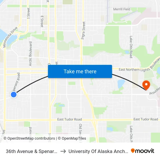 36th Avenue & Spenard Ese to University Of Alaska Anchorage map